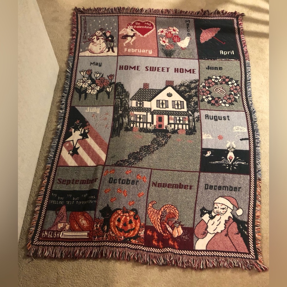 Vintage Home Sweet Home 12 Month Holiday Throw Blanket